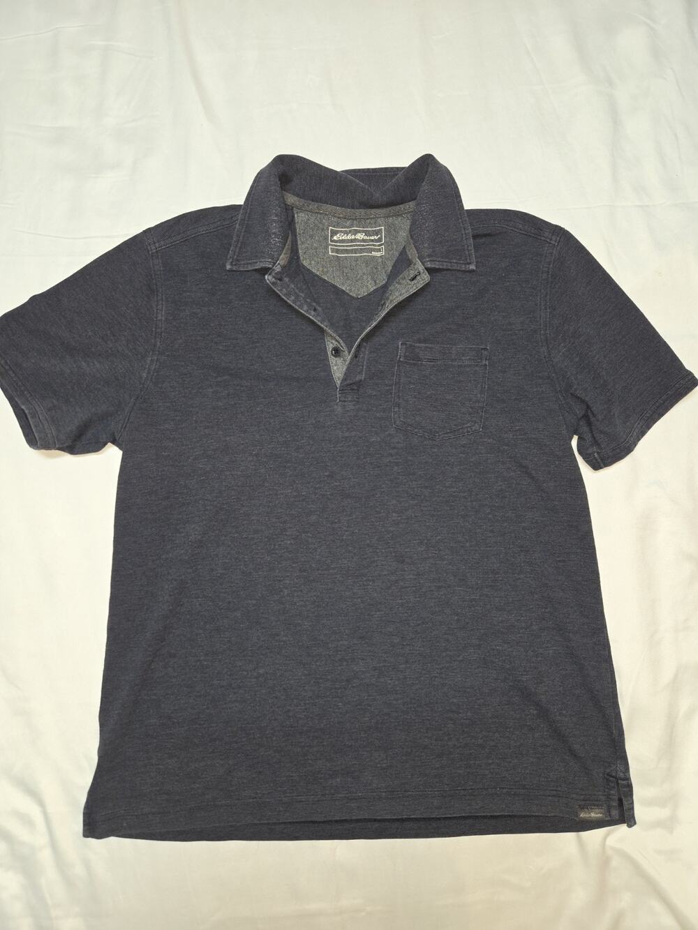 Eddie Bauer Men's Tall Polo Blue Grey Short Sleeve Shirt L